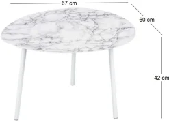 Table basse en métal imitation marbre Ovoid 67 x 60 cm (Blanc)