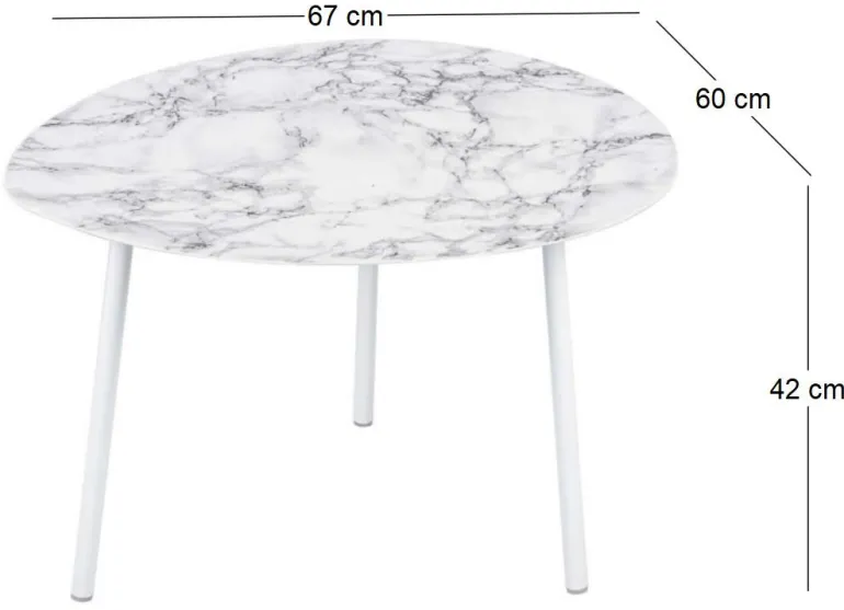 Table basse en métal imitation marbre Ovoid 67 x 60 cm (Blanc)