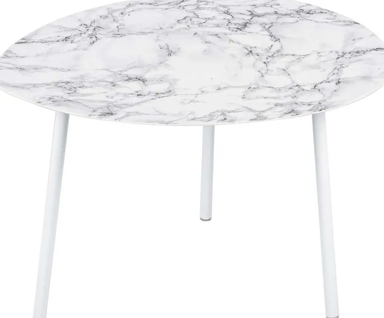 Table basse en métal imitation marbre Ovoid 67 x 60 cm (Blanc)