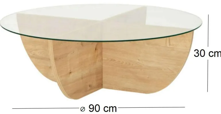 Table basse en verre et aggloméré Lily (Chêne)