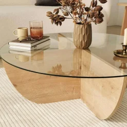 Table basse en verre et aggloméré Lily (Chêne)