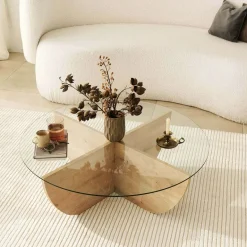 Table basse en verre et aggloméré Lily (Chêne)
