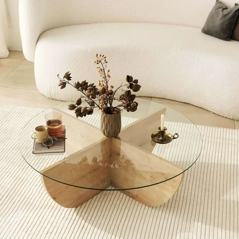 Table basse en verre et aggloméré Lily (Chêne)