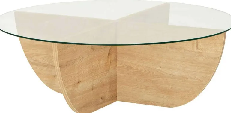 Table basse en verre et aggloméré Lily (Chêne)