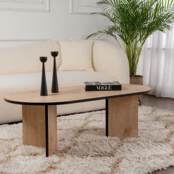 Table basse ovale en aggloméré Sable (Chêne, Noir)