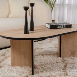 Table basse ovale en aggloméré Sable (Chêne, Noir)