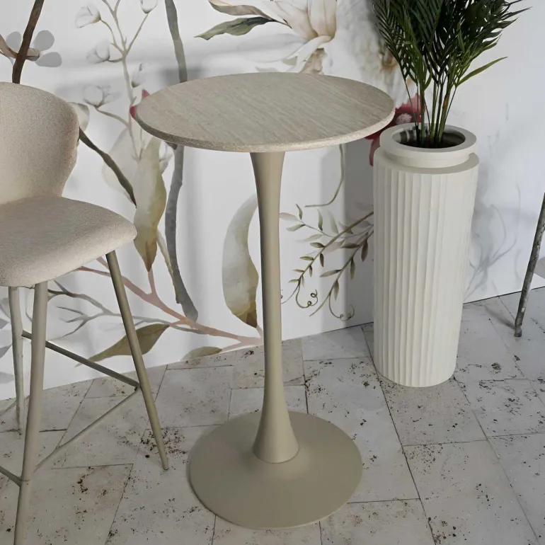 Table de bar en métal et MDF Alaska 60 x 106 cm (Crème)