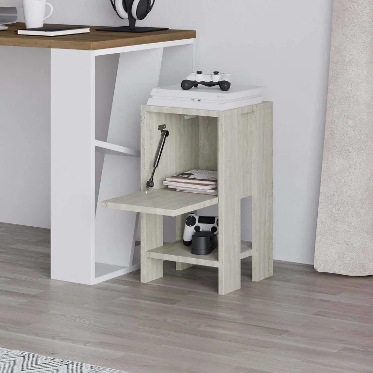 Table de chevet avec rangements Ema (Travertine)