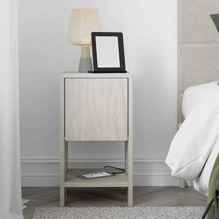 Table de chevet avec rangements Ema (Travertine)