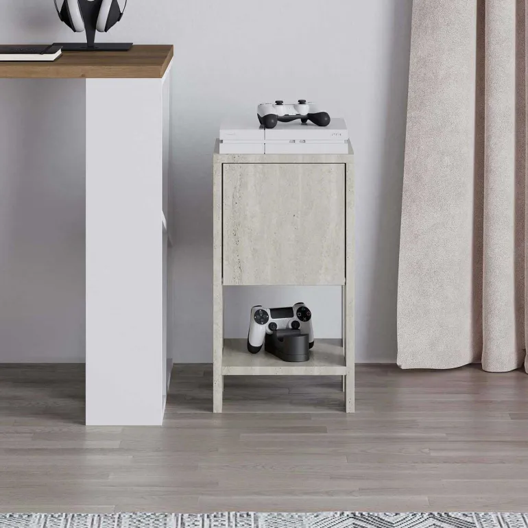 Table de chevet avec rangements Ema (Travertine)