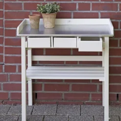 Table de jardinage en pin et zinc (Blanc)