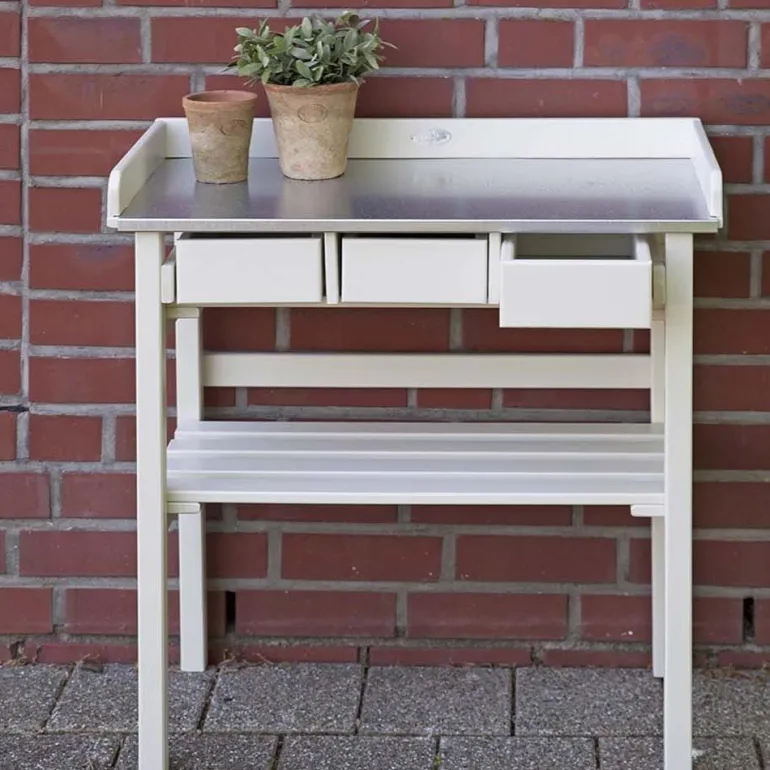 Table de jardinage en pin et zinc (Blanc)