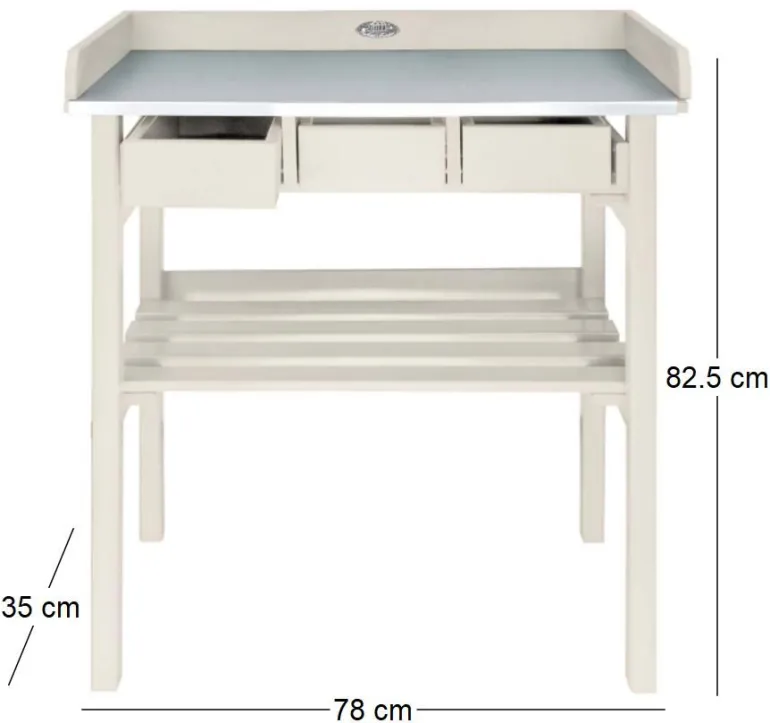 Table de jardinage en pin et zinc (Blanc)