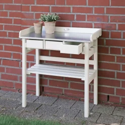Table de jardinage en pin et zinc (Blanc)