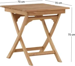 Table de jardin pliante carré 70 x 70 cm en teck Ghana