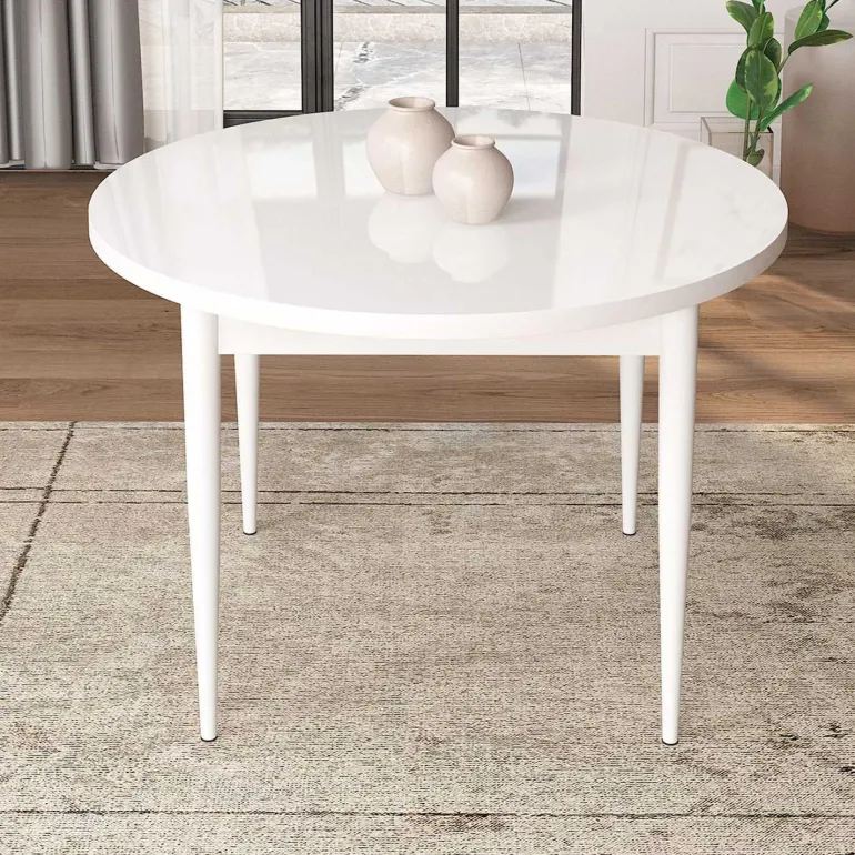 Table de repas ronde avec pieds métal Tor (Blanc)