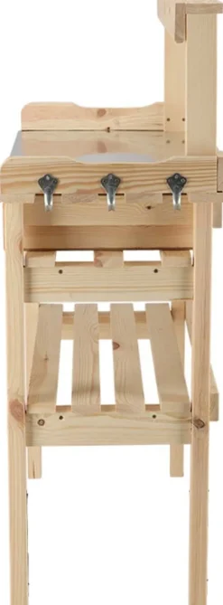 Table à rempoter en pin avec plateau zinc (3 tiroirs + étagère supérieure)