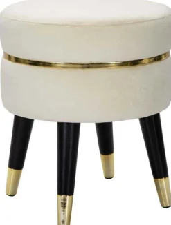 Tabouret bas en tissu Paris 35 x 40.5 cm (Crème et doré )