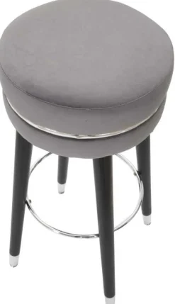 Tabouret de bar en tissu et métal Paris 35 x 74 cm (Gris - Noir et Argent)