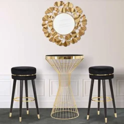 Tabouret de bar en tissu et métal Paris 35 x 74 cm (Noir et Doré)