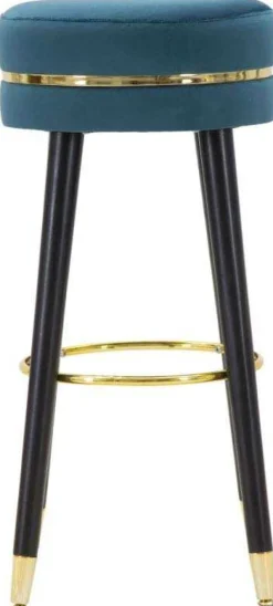 Tabouret de bar en tissu Paris (Bleu - doré et noir)