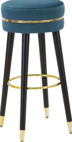 Tabouret de bar en tissu Paris (Bleu - doré et noir)