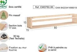 Étagère avec barre centrale en pin Kit Line (80 cm)