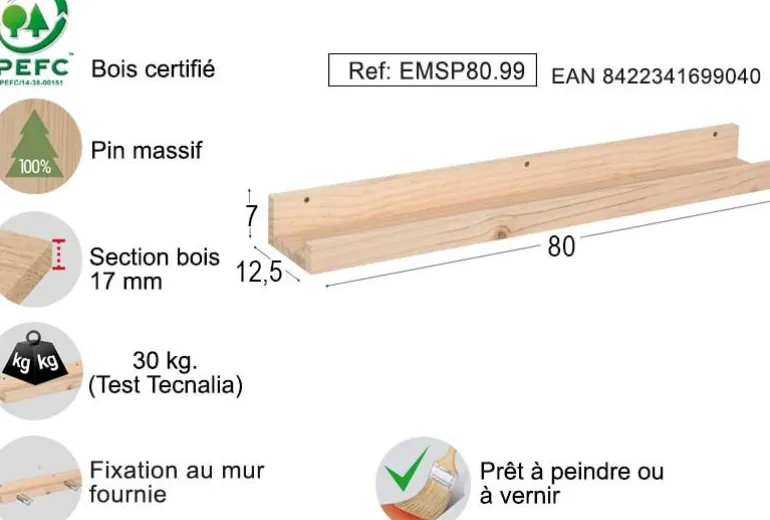 Étagère en pin Kit Line (80 cm)