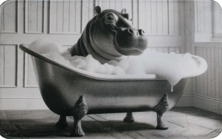 Tapis de bain en polyester Animal 45 x 75 cm (Hippo)