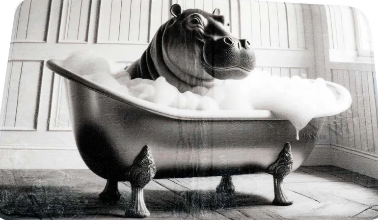 Tapis de bain en polyester Animal 45 x 75 cm (Hippo)