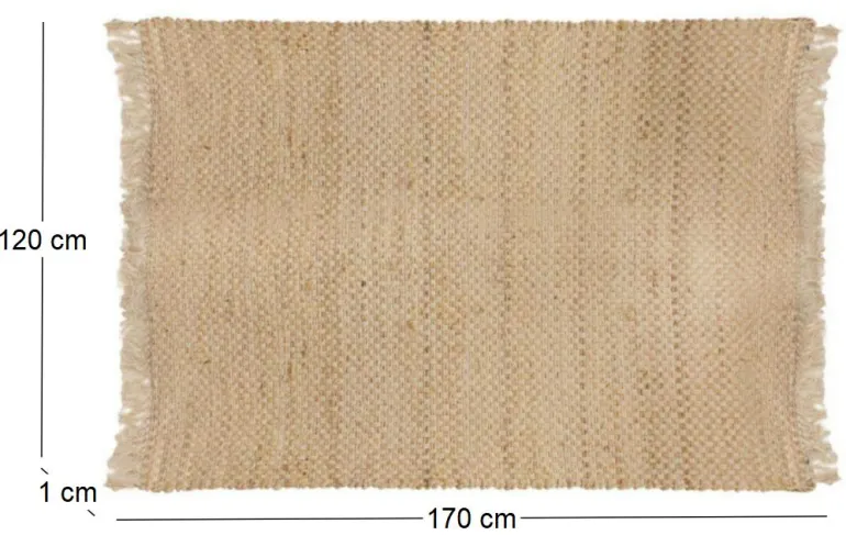 Tapis en toile de jute avec franges 120x170 cm