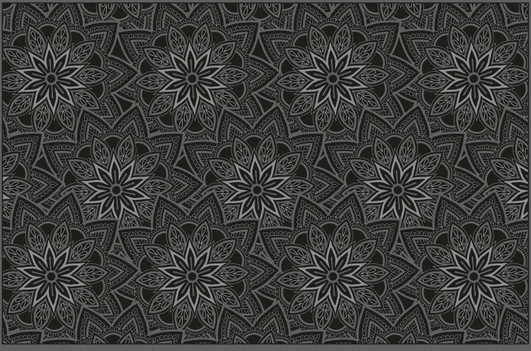 Tapis en vinyle fleurs mandala noir (90 x 60 cm)