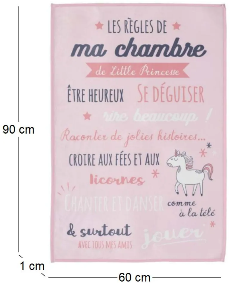 Tapis règles de la chambre enfant 60x90 cm (Little princesse -rose)