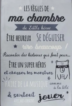 Tapis règles de la chambre enfant 60x90 cm (Little héros - gris)