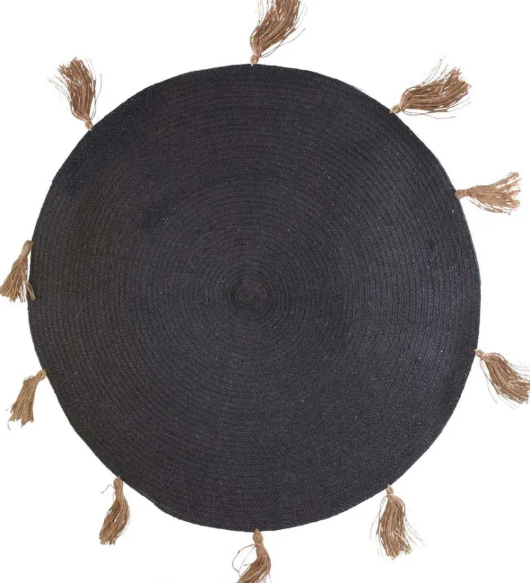 Tapis rond en coton pompons 90 cm (Anthracite)