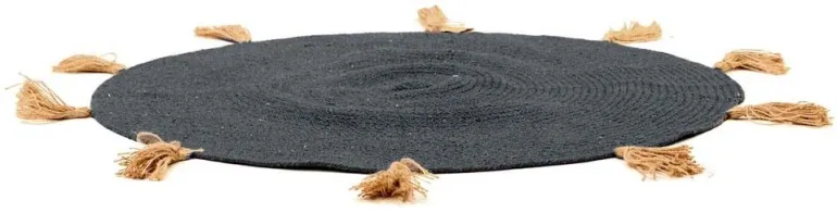 Tapis rond en coton pompons 90 cm (Anthracite)