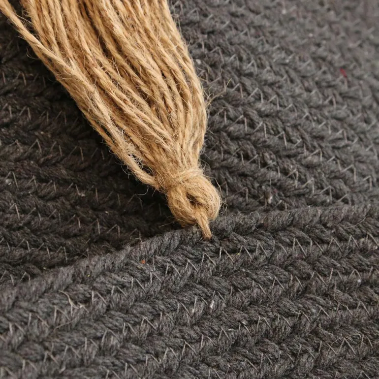 Tapis rond en coton pompons 90 cm (Anthracite)