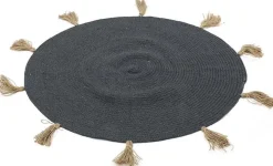 Tapis rond en coton pompons 90 cm (Anthracite)