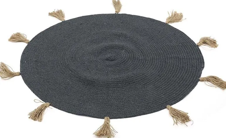 Tapis rond en coton pompons 90 cm (Anthracite)