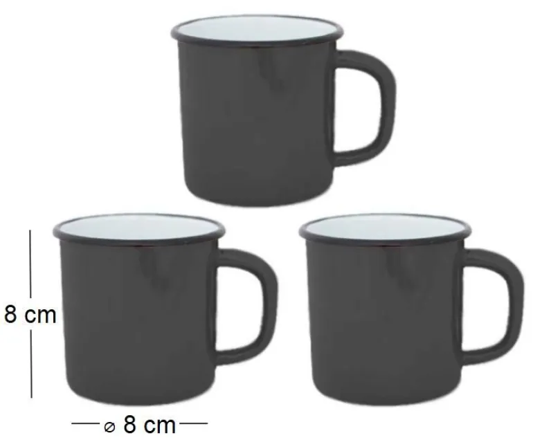 Tasses en émail coloré Classic (Lot de 3) (Noir)