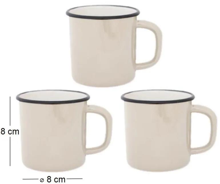 Tasses en émail coloré Classic (Lot de 3) (Crème)