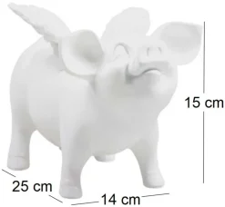 Tirelire cochon avec ailes en résine 14 x 25 x 15 cm (Blanc)