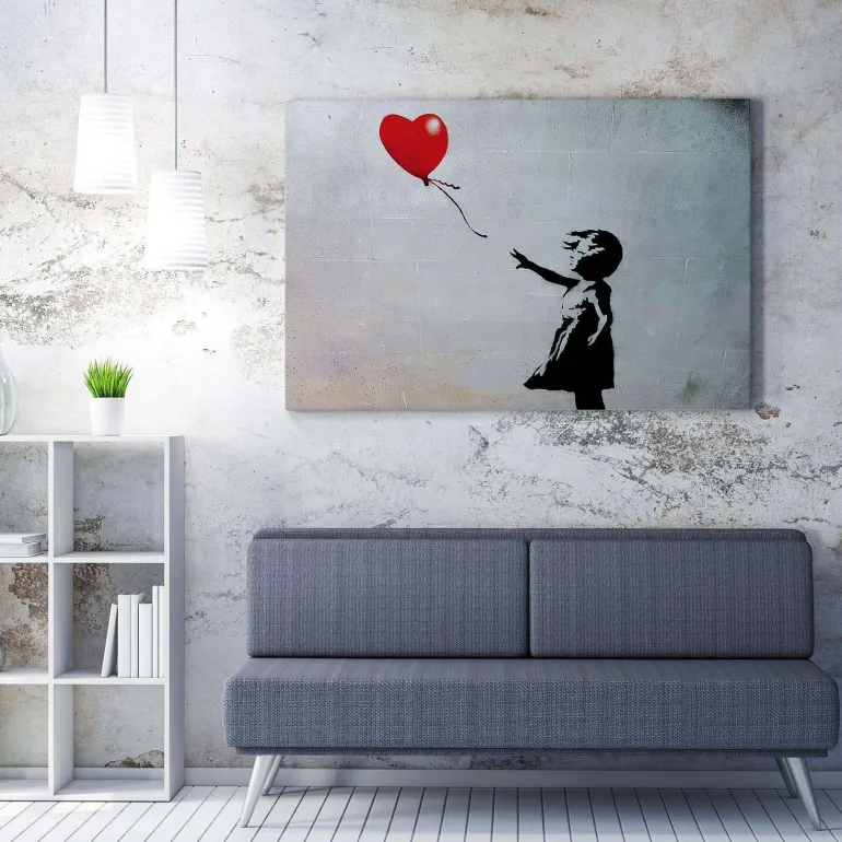 Toile décorative fille avec ballon 100 x 70 cm