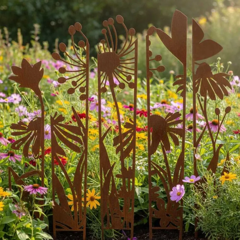 Treillis brise vue en 5 parties Fleurs (L : 137,5 x 1,5 x 170 cm)