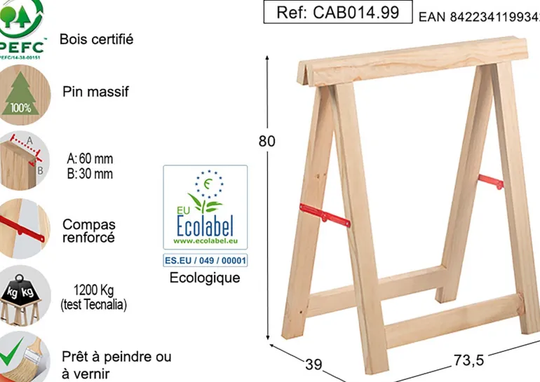 Tréteau en pin brut Professionnel Plus