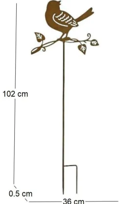 Tuteur déco oiseau sur branche en fer 36 x 102 cm