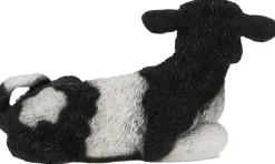 Veau noir et blanc couché en résine (Petit modèle)